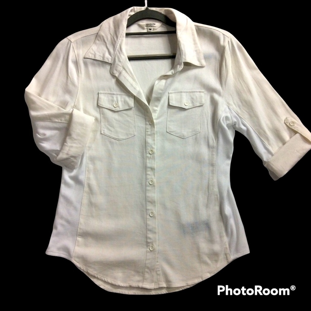 WHITE LINEN BUTTON DOWN SHIRT